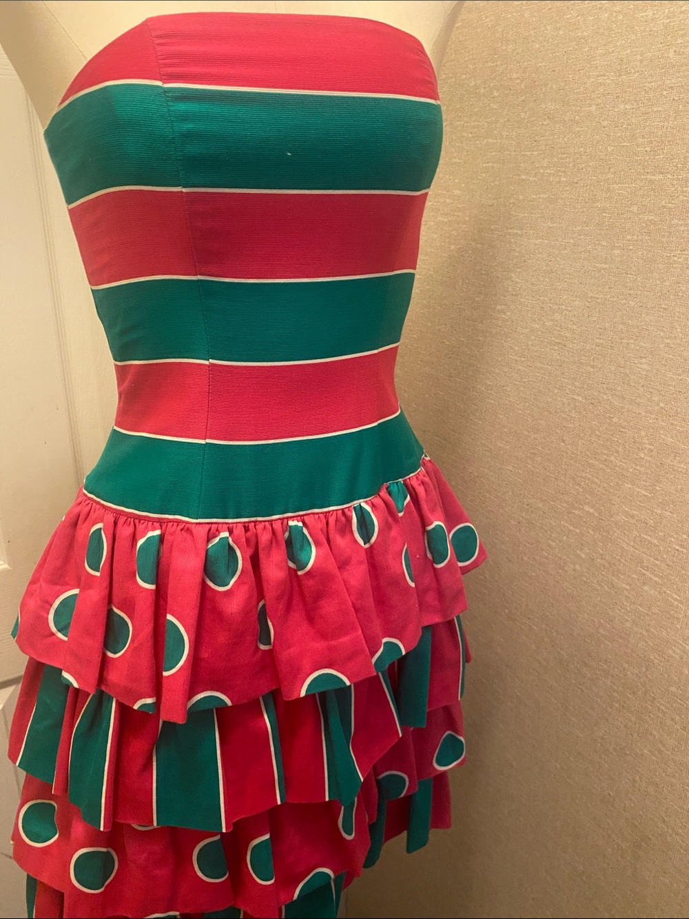 Strapless Pink & Teal Tiered Ruffle Dress - Picture 11 of 16